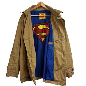 Hero Within Mens Superman Clark Kent Pea Coat Jacket Tan XXL